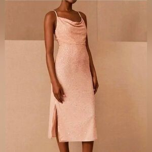 NEW Anthropologie Forever That Girl Beaded Midi Dress Blush Pink sz 6 cowl neck